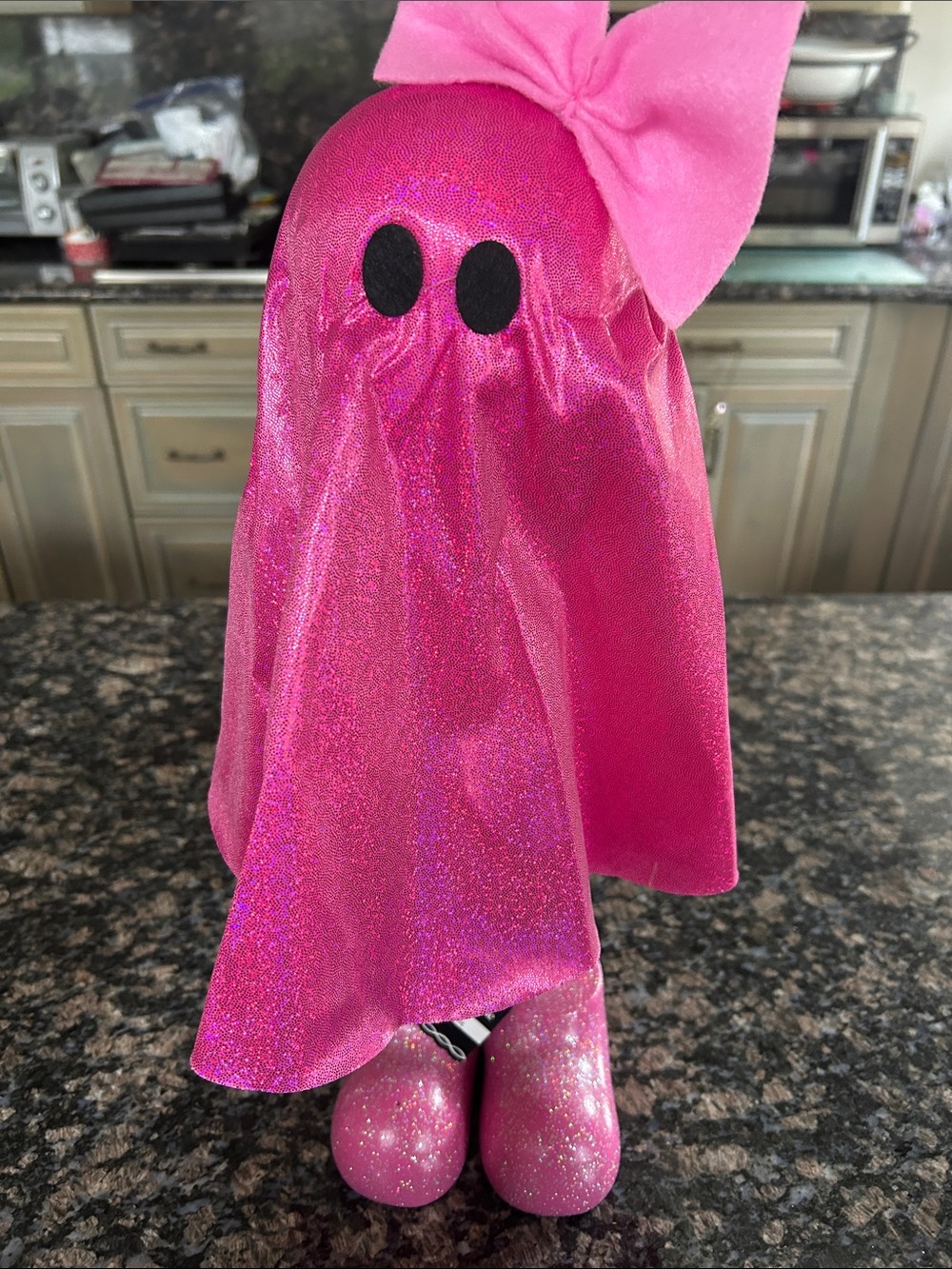 ASHLAND 16" STANDING FABRIC GLITTER GHOST W BOW TABLETOP DECOR NWT